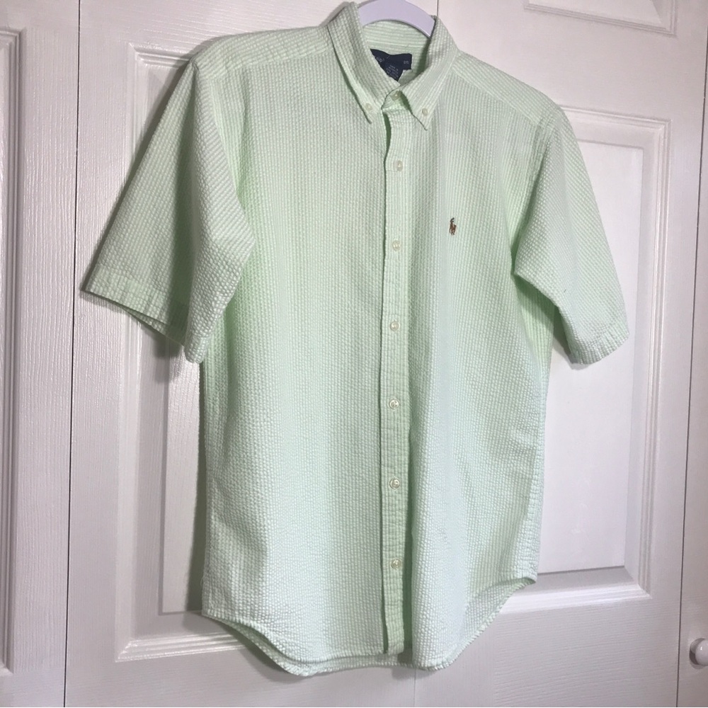 Ralph Lauren Green Seersucker Button Down, Boys Size L (16/18)